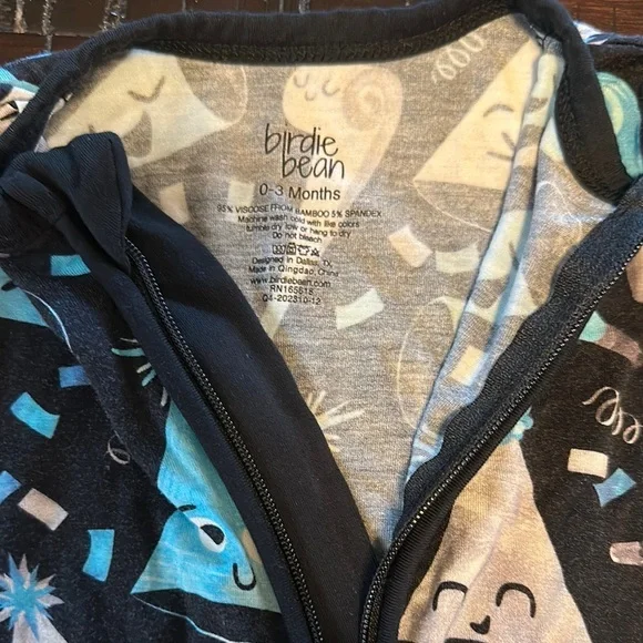 Birdies Blue and Black Geometric Footie One Piece - Picture 2 of 3